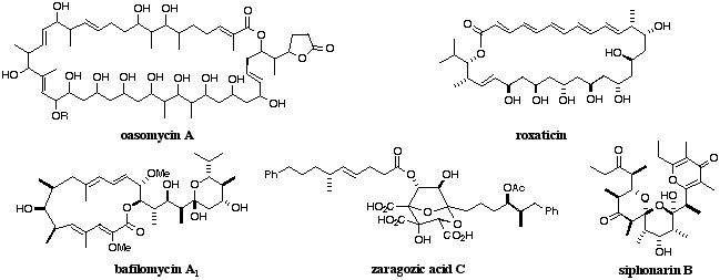 oasomycin A, roxatoxin, bafilomycin A1, zaragozine acid C, siphonarin B